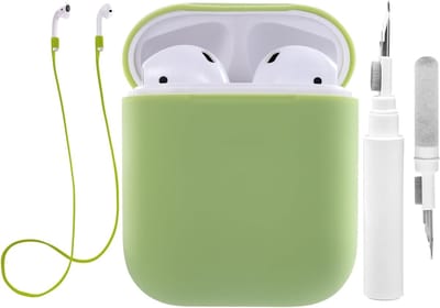 Siliconen Beschermhoes voor Apple Airpods met Sportband en Schoonmaakset - Schokbestendig, Anti-verlies, Geschikt voor Airpods 1 & 2, Groen