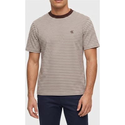 Calvin Klein Ss Striped Ottoman T-shirt Rich Brown Taglia: S | Magliette basic Outlet | Uomo | Marrone