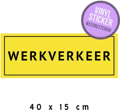 Pictogram/ vinyl sticker | "Werkverkeer" | 40 x 15 cm | Uitzonderlijk vervoer | Werk verkeer | Op de weg| Bestelwagen | Vrachtauto | Zwaar vervoer | Weerbestendig | 1 stuk