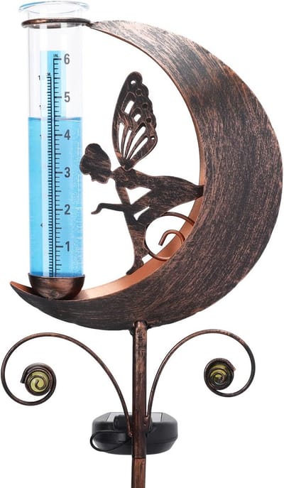 Decoratieve Regenmeter - Tuindecoratie Paal - Tuin Meten - Zonne-energie Verlichting - 80 cm Hoog - Metaal