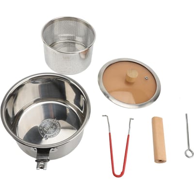 Frituurpan met Mand Deksel 2,5L Multifunctionele Sauspan Melkpan Kleine Soeppan Anti-Verbranding Hout gray