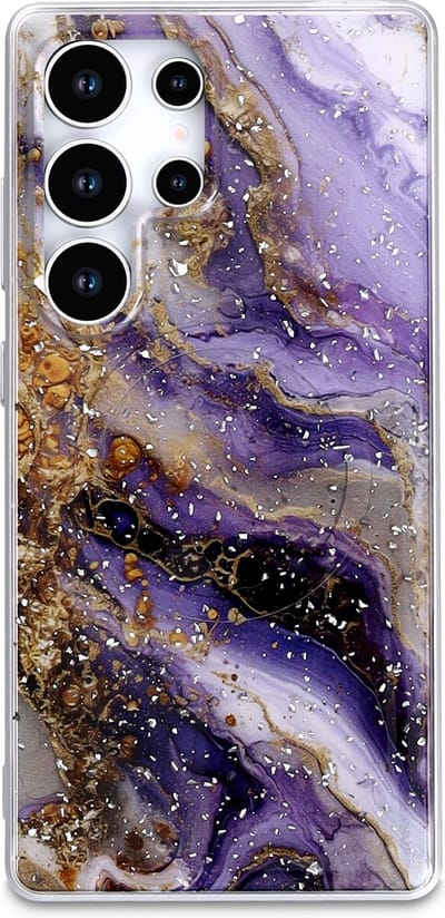 Casemania Hoesje Geschikt voor Samsung Galaxy S25 Ultra - Paars - Marmer Back Cover met Camera Bescherming - Geschikt voor MagSafe