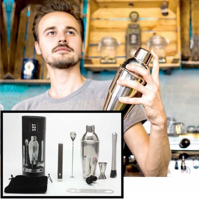 PRO Cocktail Set 9-delige - Rvs Barset met Shaker - Maatbeker - Stamper - Recepten boek - Barmixer - Cocktailshaker