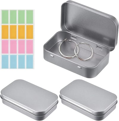 Set van 3 metalen opbergdozen in unieke vormen, zilveren blikken met deksels, ideaal voor snoep, sieraden en kleine onderdelen met gratis vrieslabels
