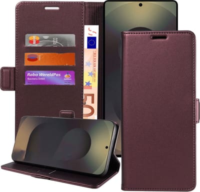 Geschikt voor Samsung Galaxy S25 Ultra - Book Case Hoesje - Magnetische Sluiting - Portemonnee Bordeaux Rood