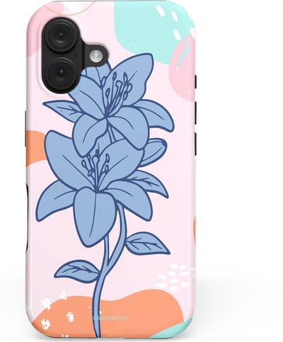 Casetastic hoesje geschikt voor Apple iPhone 16 - MagSafe - Dubbellaagse bescherming - Roze Paarse Lelie Bloemen - Fashion Case - Wit Perzik Lichtblauw Mintgroen