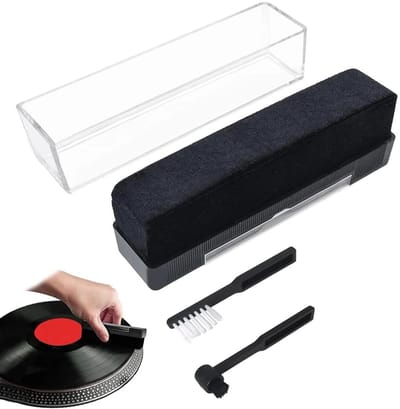 OIMG Platenborstel - Vinylplatenreinigerset 2-in-1 - Premium Platenborstel - platenborstel met fluwelen kussentje - Naaldborstel - Antistatisch - Vinyl Borstel - Platenreinigingsborstel - LP Borstel - Zwart
