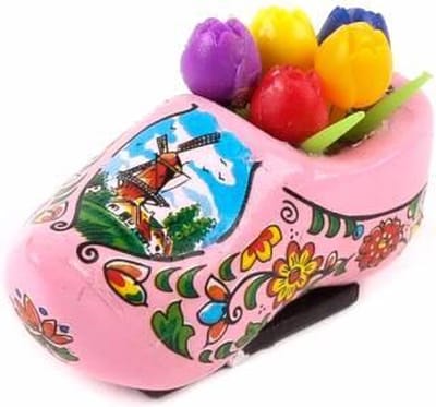 Souvenir - Magneet Klomp - Met Tulpen - Holland Roze - 5 Cm - Een Stuk