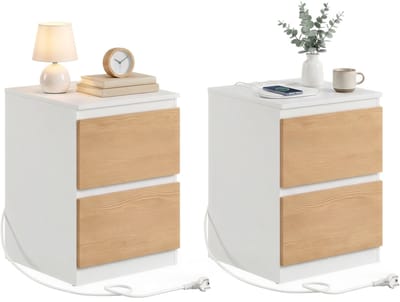 VASAGLE - Nachtkastje - Met Stopcontacten - Set van 2 - 2 Lades - Voor Woonkamer en Slaapkamer