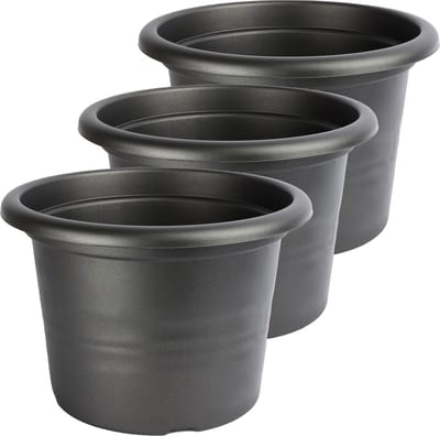 3x Garronda Plantenpot Bloempot - Kunststof - Rond - Plantenbak - Grafiet - ⌀15cm H=10,5cm - GD-NIC-Barcelona95