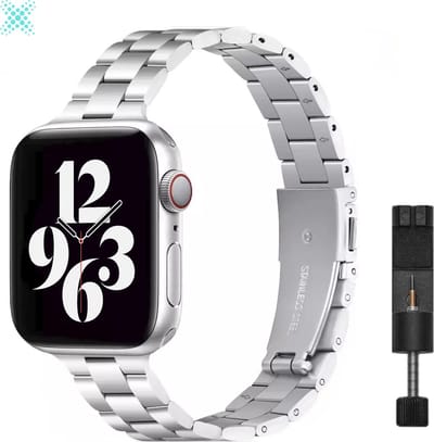 MY PROTECT - Luxe Metalen Slim Bandje - Geschikt Voor Apple Watch Bandje - Series 1/2/3/4/5/6/7/8/9/10/SE - 38mm - 40mm - 41mm - 42mm - Zilver