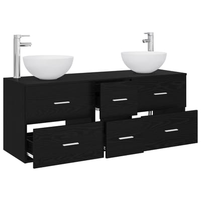 vidaXL - Badkamerkast - set - 3 - st - Zwart - eiken - 129 - x - 35 - x - 80 - cm - Bewerkt - hout