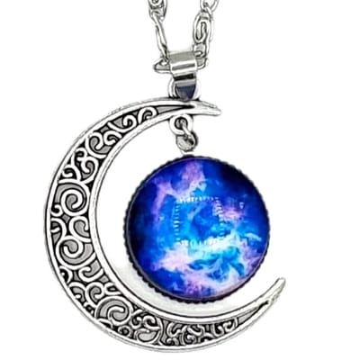 Ketting zilver met maan hanger en roze lucht