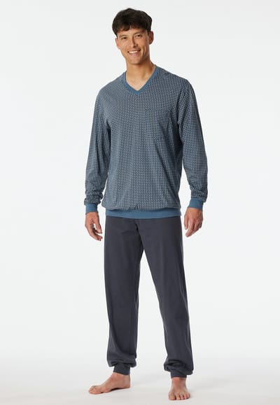 Pyjama heren lange mouw 100% katoen - Comfort - 181162 - Met boordjes - 58 - Blauw