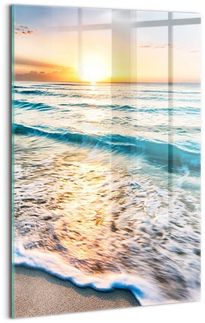 Wallfluent Glasschilderij - Strand, zee, zand Glazen Schilderij - 40x60 cm - Veelkleurig Verticale Muurschildering - Landschap Foto Glas - Schilderij Op Glas - Glas Schilderij