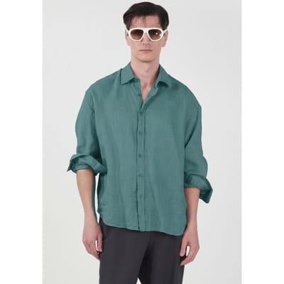 Heren oversized linnenmix lange mouw shirt