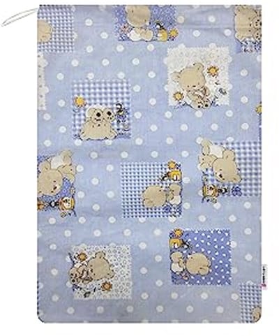 Katoenen Luiertas voor Kleuterschool in Blauwe Bijenbeer Motief - 34 x 44 cm