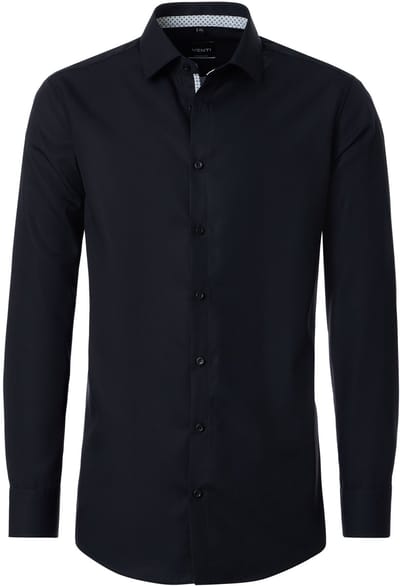 VENTI modern fit overhemd - popeline - zwart - Strijkvrij - Boordmaat: 38