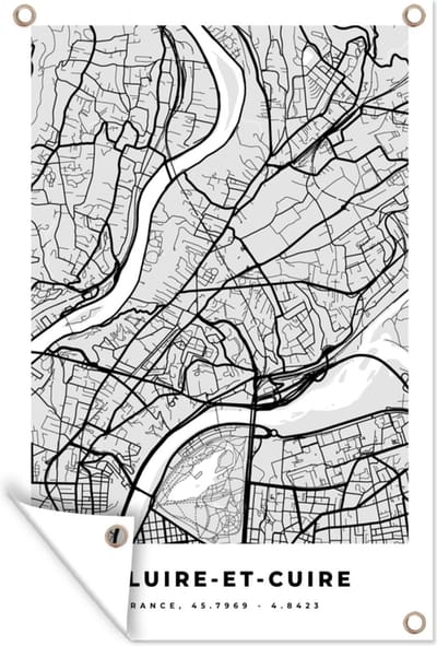 Muurdecoratie Caluire-et-Cuire - Plattegrond - Frankrijk - Kaart - Stadskaart - 120x180 cm - Tuinposter - Tuindoek