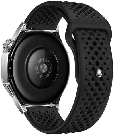 Siliconen bandje - geschikt voor Garmin Vivoactive 4 / Venu 4 (45mm) / Venu 3 / 2 / Forerunner 255 / Forerunner 265 / 570 (47mm) en Polar Vantage M / M2 / V3 / Grit X (Pro) - gaatjes - zwart