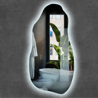 Wallfluent LED Spiegel - Asymmetrische Spiegel Met Verlichting - 45 cm x 90 cm - Passpiegel - Make-up Spiegel - Scheerspiegel - Slaapkamerspiegel - Badkamerspiegel - Gang - Kleedkamer - Koel Wit 6500K - Wandmontage - Industriële Wandspiegel