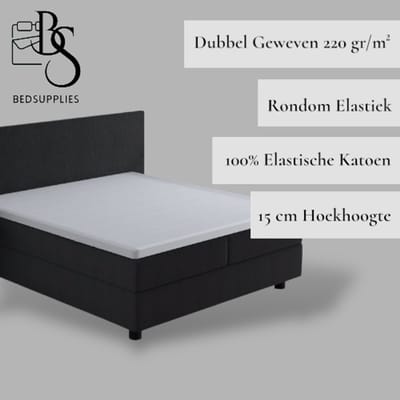 Bedsupplies - Luxe Dubbel Geweven Jersey Topper Hoeslaken - 140 x 200/220 - Wit