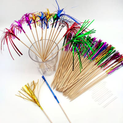 100 Stuks vuurwerk prikkers – Partyprikkers – Herbruikbaar - Feestprikkers - Tapas Prikkers - Taartversiering - Sateprikkers met Versiering - LOUZIR