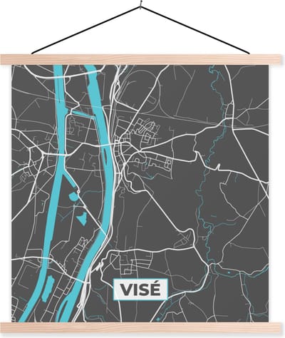 Posterhanger incl. Poster 40x40 cm - Schoolplaat - Stadskaart – Grijs - Kaart – Visé – België – Plattegrond - Textielposter - Blanke latten - Stadskaart