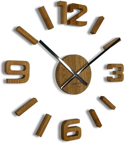 3D wandklokken DIY hout eiken groot 50-75cm (dikte 19MM!) voor kantoor woonkamer slaapkamer decoratief artikel (zwarte wijzers, hout), z54g eco75 d-1-x
