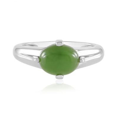 Cavill - Zilveren ring - 925 Sterling Zilver met Platina - 1,963 ct Ovale Canadese Groene Jade Cabochon - Modern en Elegant Design