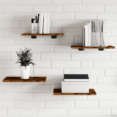 vidaXL - Wandschappen - 4 - st - 40x30x1,5 - cm - bewerkt - hout - gerookt - eikenkleur