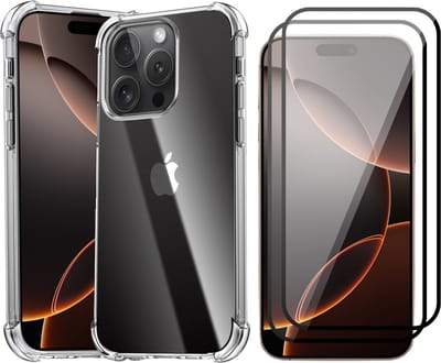 Hoesje geschikt voor iPhone 16 Pro - 2x Screenprotector Volledig Dekkend Glas - Shockproof Transparant met Extra Hoekbescherming