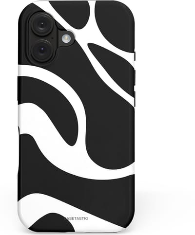 Casetastic hoesje geschikt voor Apple iPhone 16 - MagSafe - Dubbellaagse bescherming - Zwart Wit Golven - Fashion Case - Zwart Wit