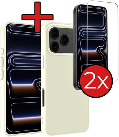 Hoesje - Met 2x Screenprotector - Geschikt voor iPhone 17 Pro / 18 Pro - Sterk & Shockproof - Telefoon Hoes - Back Cover - Siliconen Case - Telefoonhoes - Wit