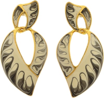 Behave - Dames oorbellen - Goudkleur wit grijs design - 4 cm stijlvol