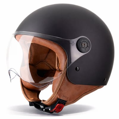 VINZ Duoro Elite Jethelm - Scooterhelm, Motorhelm, Brommerhelm - Luxe Bruine Binnenvoering - ECE Goedgekeurd - Mat Zwart - XS