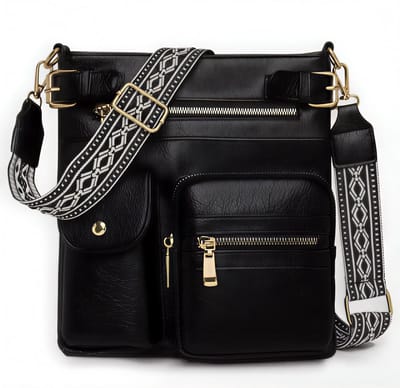 Dames Crossbody Tas met Grote Inhoud - Casual Onderarm en Schoudertas met Ritssluiting - PU Handtas met Zachte Polyester Voering voor Dagelijks Gebruik - Zwart