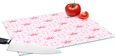 Glazen Snijplank - 39x28 - Kroon - Patroon - Roze - Snijplanken Glas