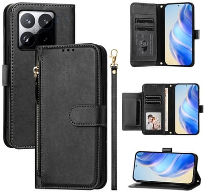 Telestore - Telefoonhoesje geschikt voor Xiaomi 15T 5G - Portemonnee met rits - book-case hoesje - ruimte voor 6 pasjes - zwart
