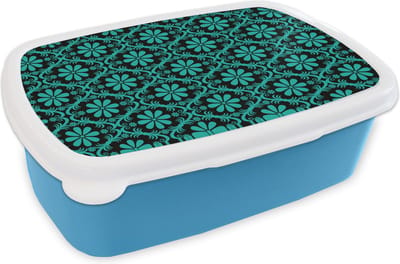 Broodtrommel Blauw - Lunchbox - Brooddoos - Patronen - Gothic - Bloemen - 18x12x6 cm - Kinderen - Jongen