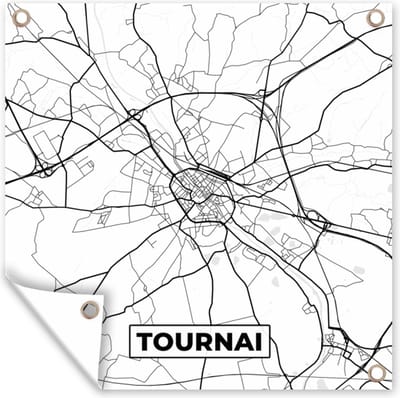 Tuin poster België – Tournai – Stadskaart – Kaart – Zwart Wit – Plattegrond - 200x200 cm - Tuindoek