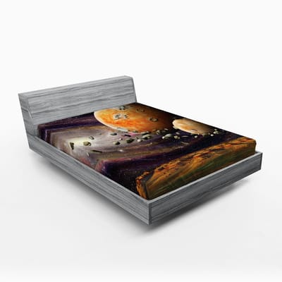 ABAKUHAUS Galaxy hoeslaken, universum, ruimte en planeten, zachte decoratieve stof met elastische band, 135 cm x 190 cm, groen, paars