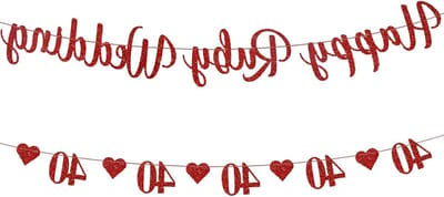 Huwelijksjubileum Decoratie - 40 Jaar Feest - Jubileum Vieren - Glitterkarton met Rode Letters - 45m Lint - Robijnrood