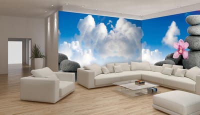 Fotobehang Vlies Stenen | Blauw, Wit | GROOT 832x254cm