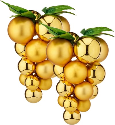 Krist+ Kerstornament druiventros - 2x stuks - goud - 28 cm - kunststof - kersthanger fruit - wijn thema - decoratie druiven