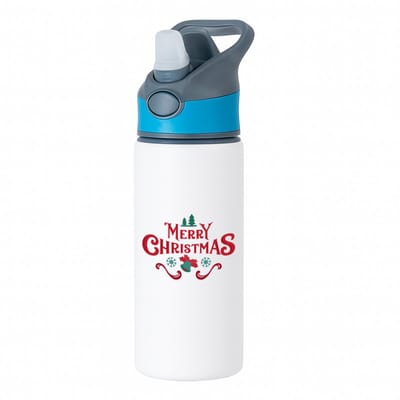 Hacebo® - Kerst merry christmas waterfles met rietje blauw - Kerstmis - Kerst beker - winter - kerst - christmas - kerst cadeau - water fles - 650ML