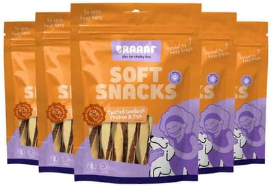 Braaaf Hondensnack Twisted Sandwich Kip - Vis - 5 x 85 gr - Voordeelverpakking