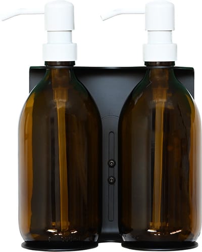 Groeikruid® Zeeppomphouder Zwart RVS inclusief Zeepdispensers | Double | 300 ml mat wit