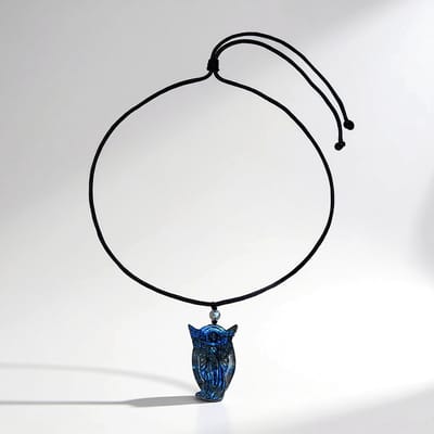 Cavill - Labradoriet Ketting 125 ct met Uilenhanger - Verstelbare Boho Edelsteen Halsketting - Labradoriet uit Madagaskar - Zwarte Parel 2,2 ct