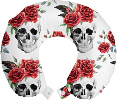 ABAKUHAUS Rose Reiskussen met Neksteun, Waterverf Gotisch, Schuimrubberen Reisaccessoire voor Vliegtuig en Auto, 30x30 cm, Vermiljoen-Zwart-Groen
